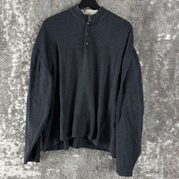 Orvis Mens Size XL Crew Neck 1/4 Button Sweater Gray Long Sleeve Cotton Pullover - Picture 1 of 8